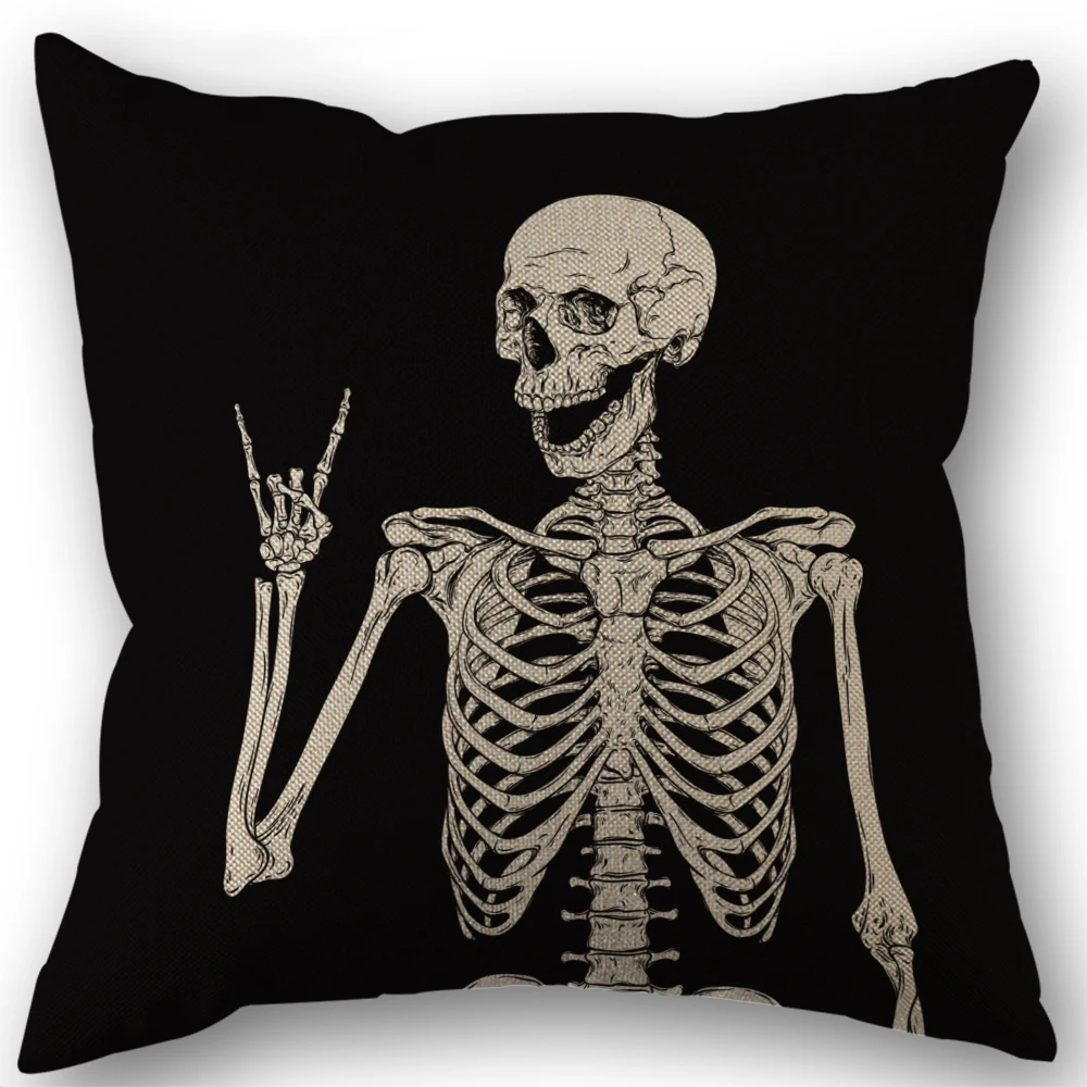 Funda de almohada de calavera escalofriante, decoración gotica de Halloween para sala de estar, sofá, coche, funda de cojín y