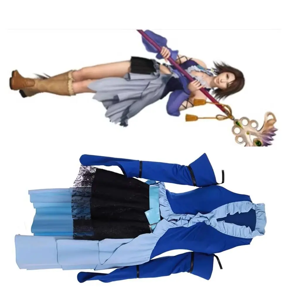 

Game Yuna Cosplay Costume Women Blue Fancy Dress Halloween Party Outfit Custom Made