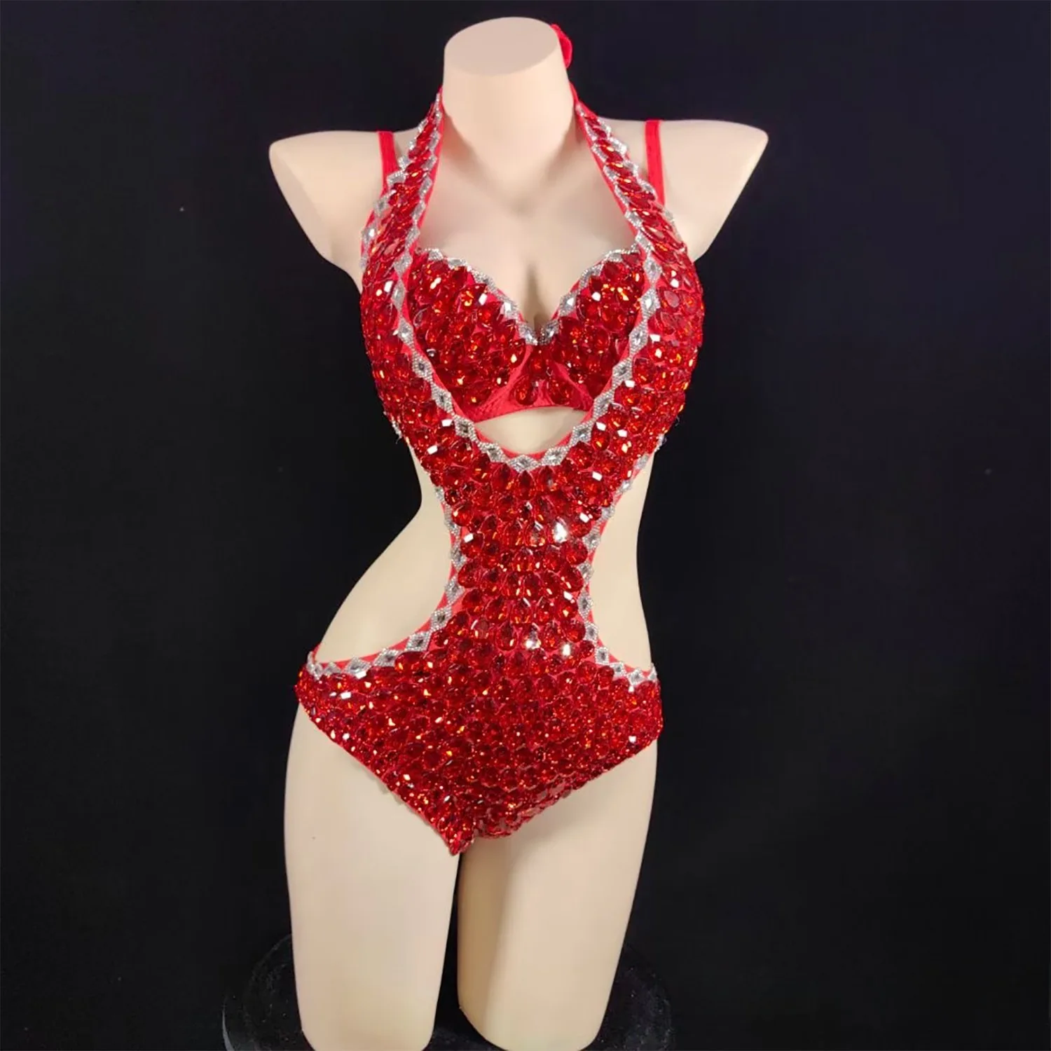 Stage Costumes Sexy Sparkly Halter Bra Bikini Showgirls Dress Special Occassion Women Luxury Rhinestones Beading Bodysuits