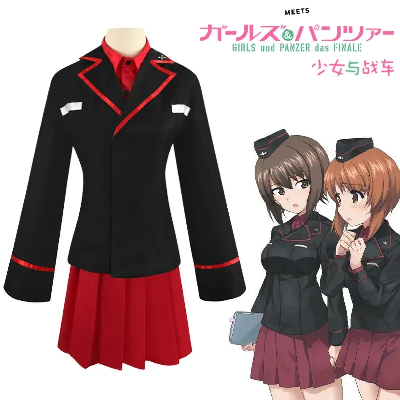 SingXeng Anime Girls Und Panzer Maho Nishizumi Cosplay Costume with Hat Uniforms Customize Women Dress Halloween