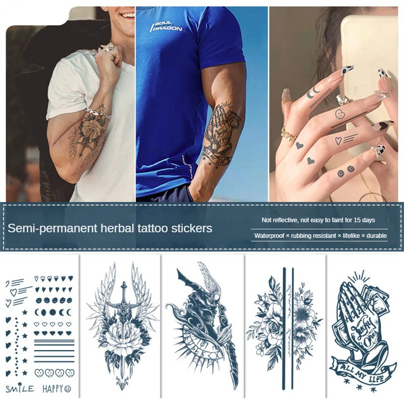 Juice Ink Temporary Tattoo Semi Permanent Chest Back Sexy Body Tattoo For Men Women Letter Totem Waterproof Fake Tattoo Body Art