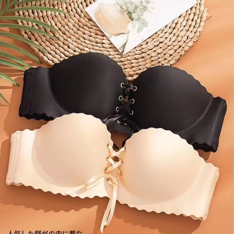 Women Strapless Push Up Bra Anti-Slip Thickened Tube Top Wrapped Chest Support Underwear for Small Bust