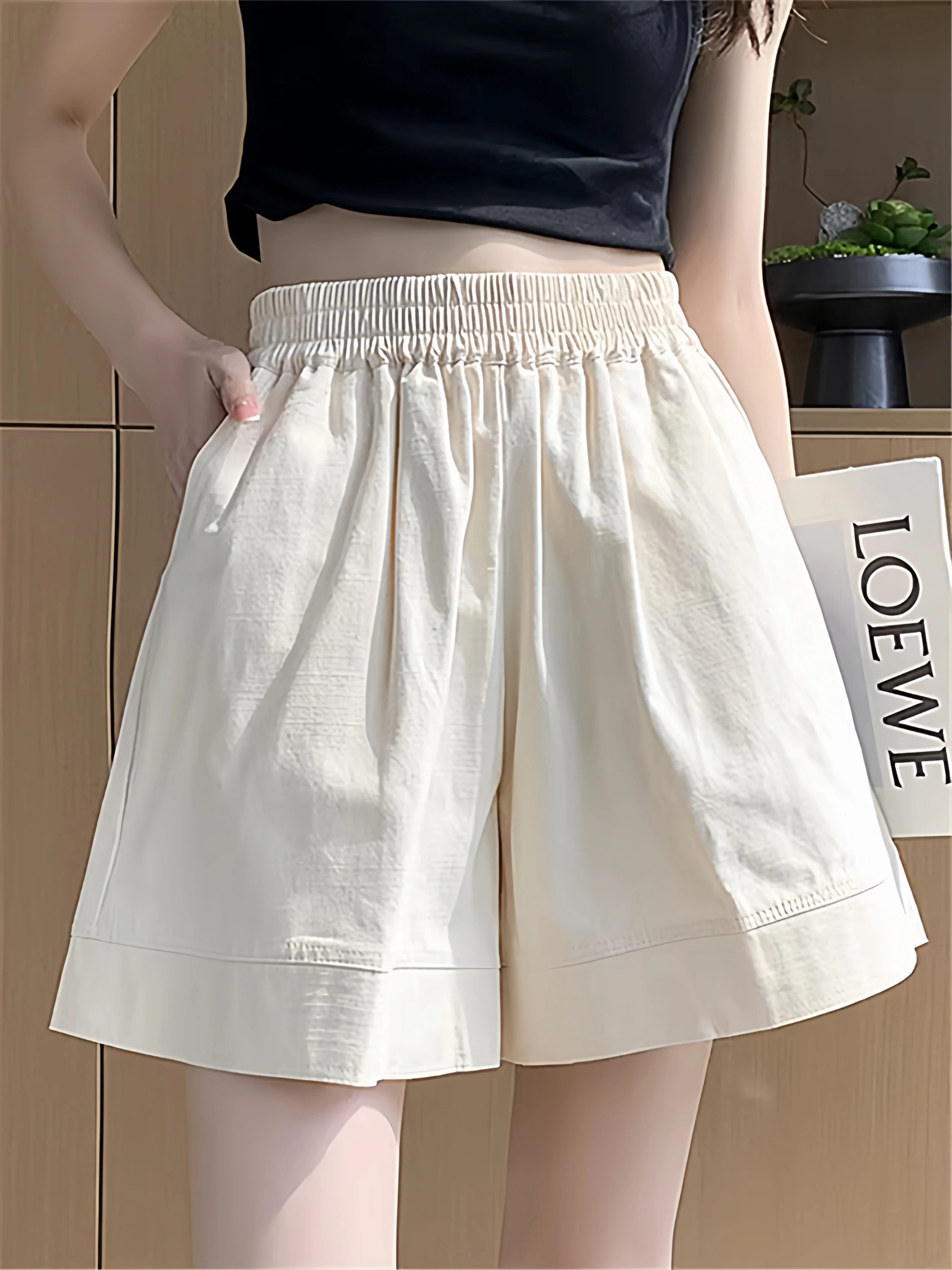 

High Waist Casual Loose Short Pants Women's Summer Thin Wide Leg A-Line Five-Quarter Length Sporty Slimming Trousers