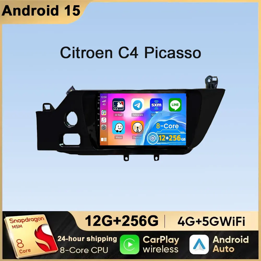 Kabelloses Carplay Autoradio für Citroen C4 Picasso 2014 - 2020 Navigation GPS Android Auto QLED-Bildschirm Stereo Android 15