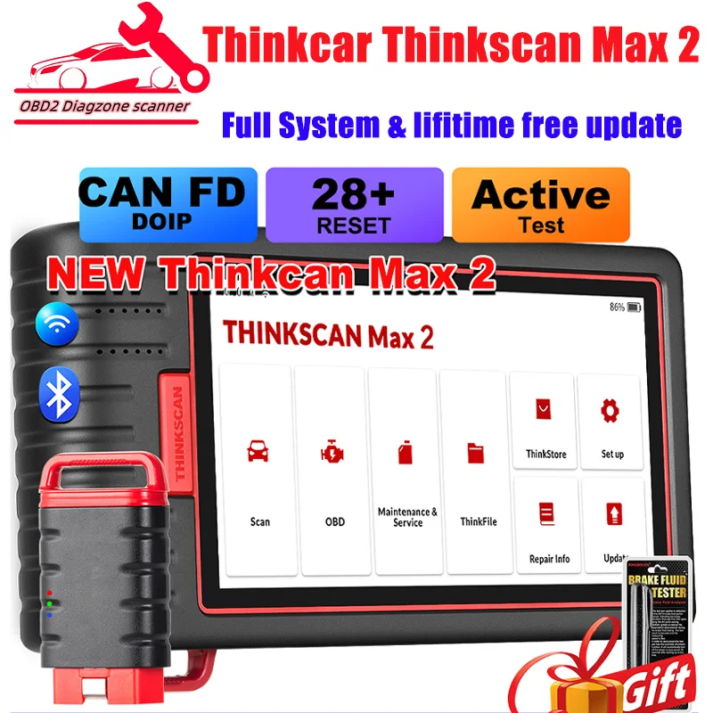 Thinkcar Thinkscan Max 2 Car Diagnostic Tools FCA CANFD Auto OBD2 All System Scanner 28 Reset ECU Coding Active Test Free Update