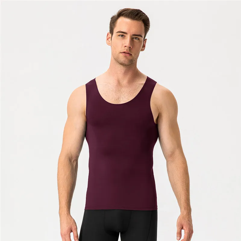 Men Sport Fitness Tees Vest Solid Color Summer Gym Tank Tops Vest Tunic T-Shirt Workout Compression Base Stretch Sports