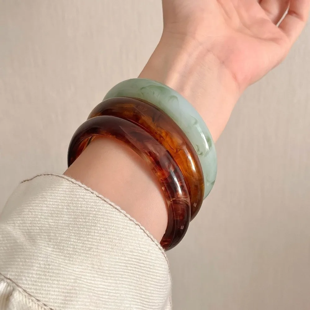 Vintage Muticolor Resin Bracelets Stackable Bohemia Round Bangle Wristband Hand Ring Geometric Bracelets Women
