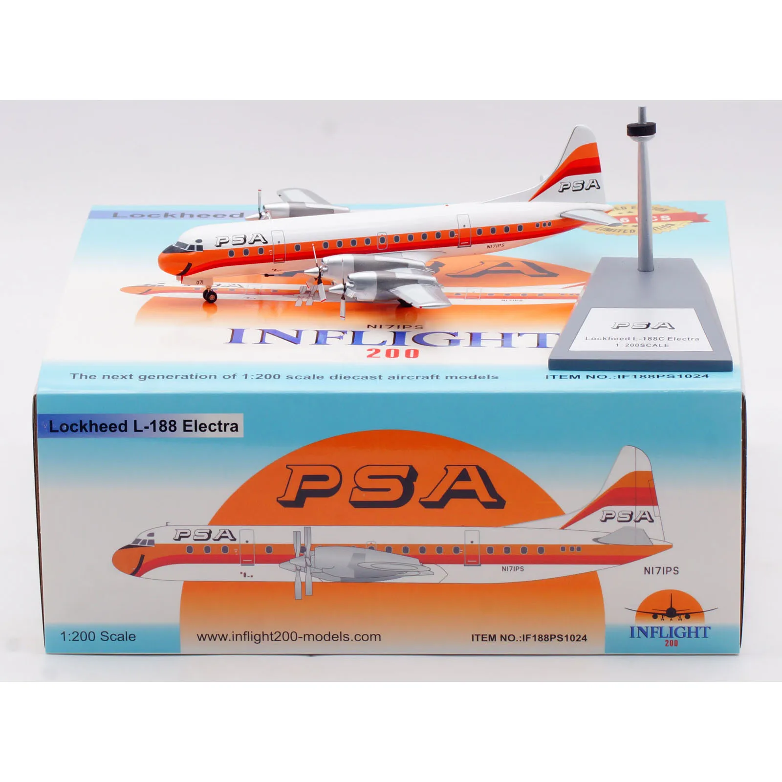 

IF188PS1024 Коллекционный самолет из сплава в подарок, INFLIGHT 1:200 PSA Lockheed L-188C Electra, литая под давлением модель самолета N171PS