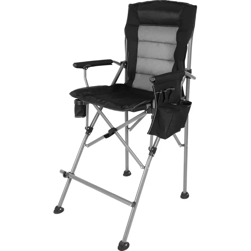 

Portable High-Back Bar Height Folding Chairs for Adults Up to 330lbs, Comfortable for Camping with Storage and Footrest, Black