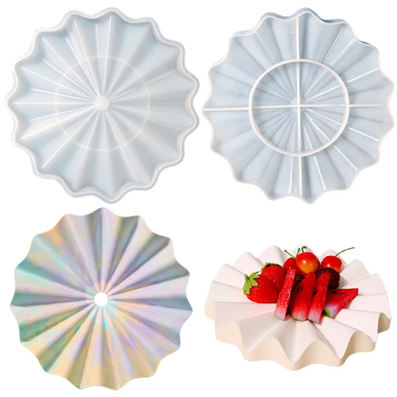 DIY Wave Draining Tray Epoxy Silicone Mold Fold Shaped Fruit Candy Plate Home Table Oranments Decoration Silicone Mold For Resin