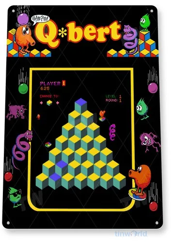 TIN SIGN Q-bert Arcade, 80's, Retro, Console, Marquee, Game Room Decor, A838 --Tin Sign