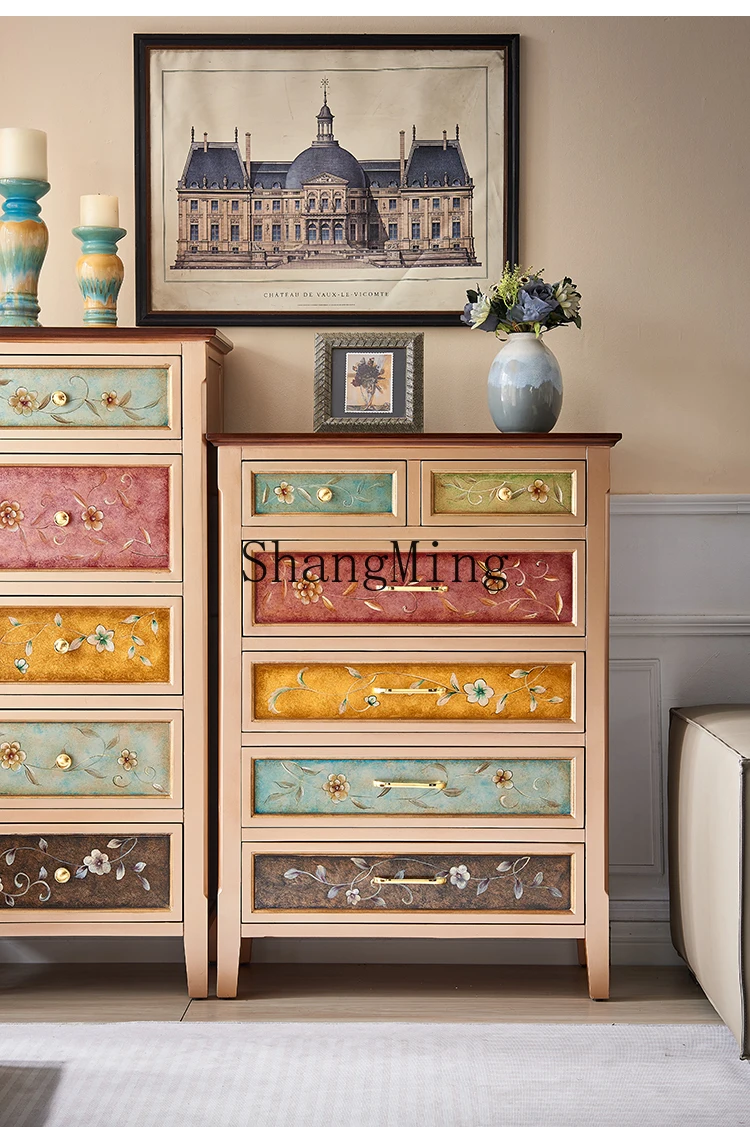 CL painted champagne gold chest cabinet home living room simple bedroom storage retro hand-painted decorative chest cabinet