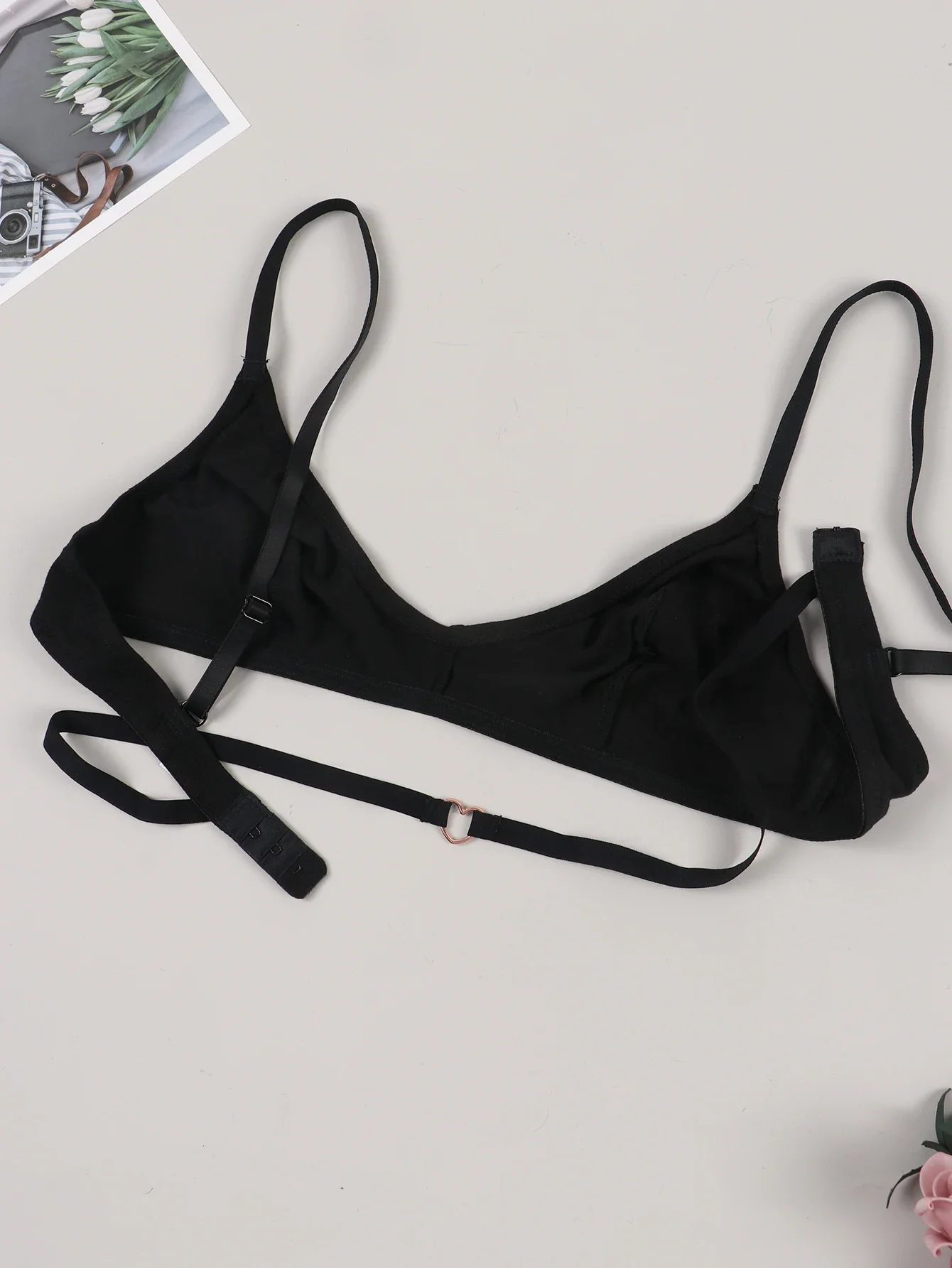 Women Sexy Unlined Bra with Bondage Belt Wireless Simple Soft Sports Bralette