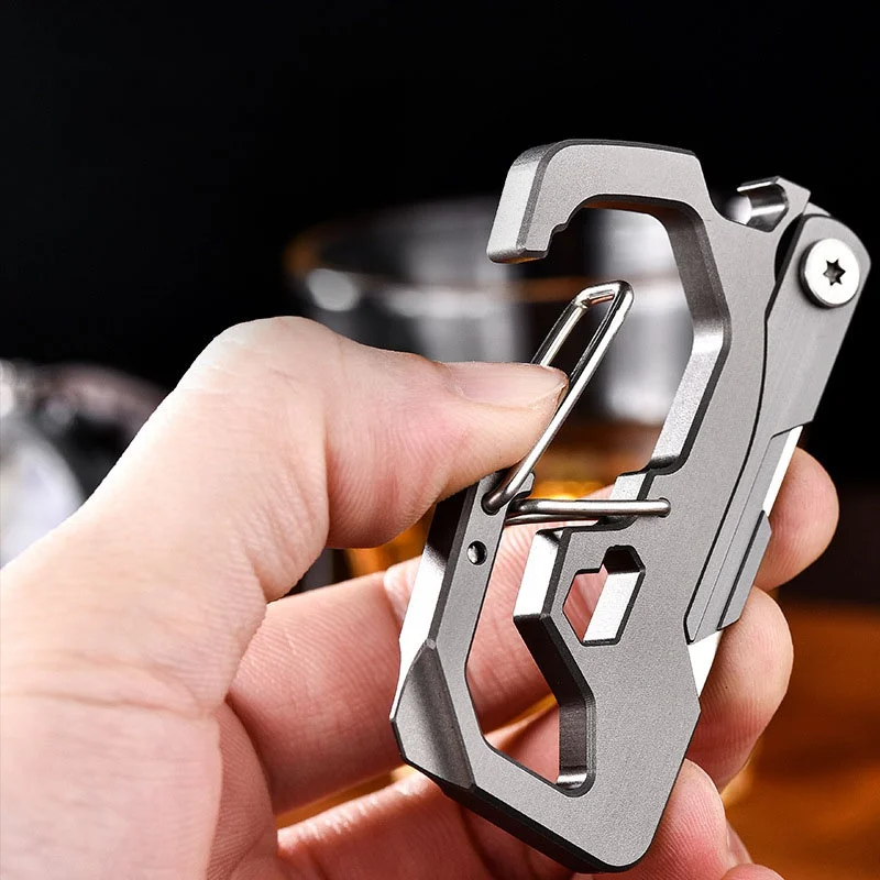 Titanium Alloy Folding Knife Multifunctional EDC Tool Portable Keychain Bottle Opener Hexagon Wrench Phillips Screwdriver Ruler