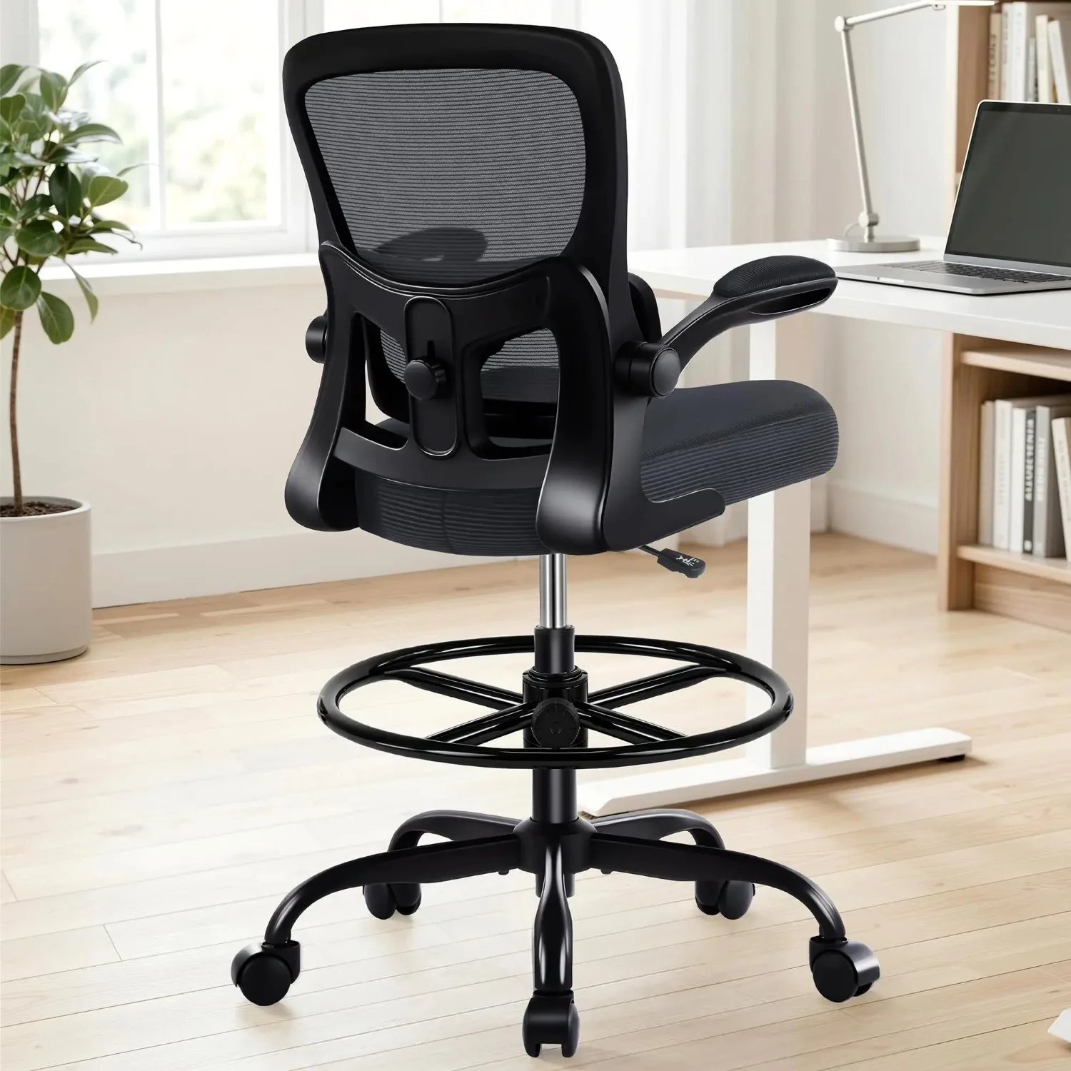 Drafting Chair - Ergonomic Tall Office Chair with Lumbar Support and Flip-up Armrests - High Standing Desk Chair