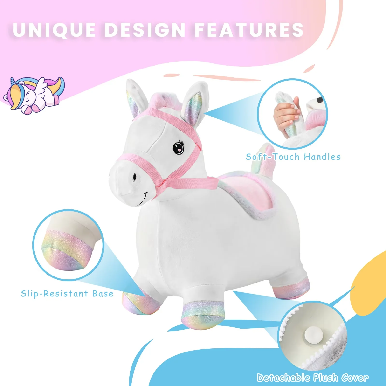 Cavallo gonfiabile con tramoggia gonfiabile in peluche che rimbalza - Giocattolo da colpo per interni ed esterni |   Regalo perfetto per bambini dai 2 ai 5 anni