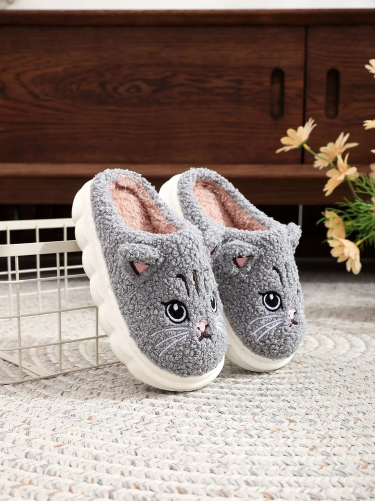 

Children's winter home slippers women's shoes cute cartoon cat fur slippers