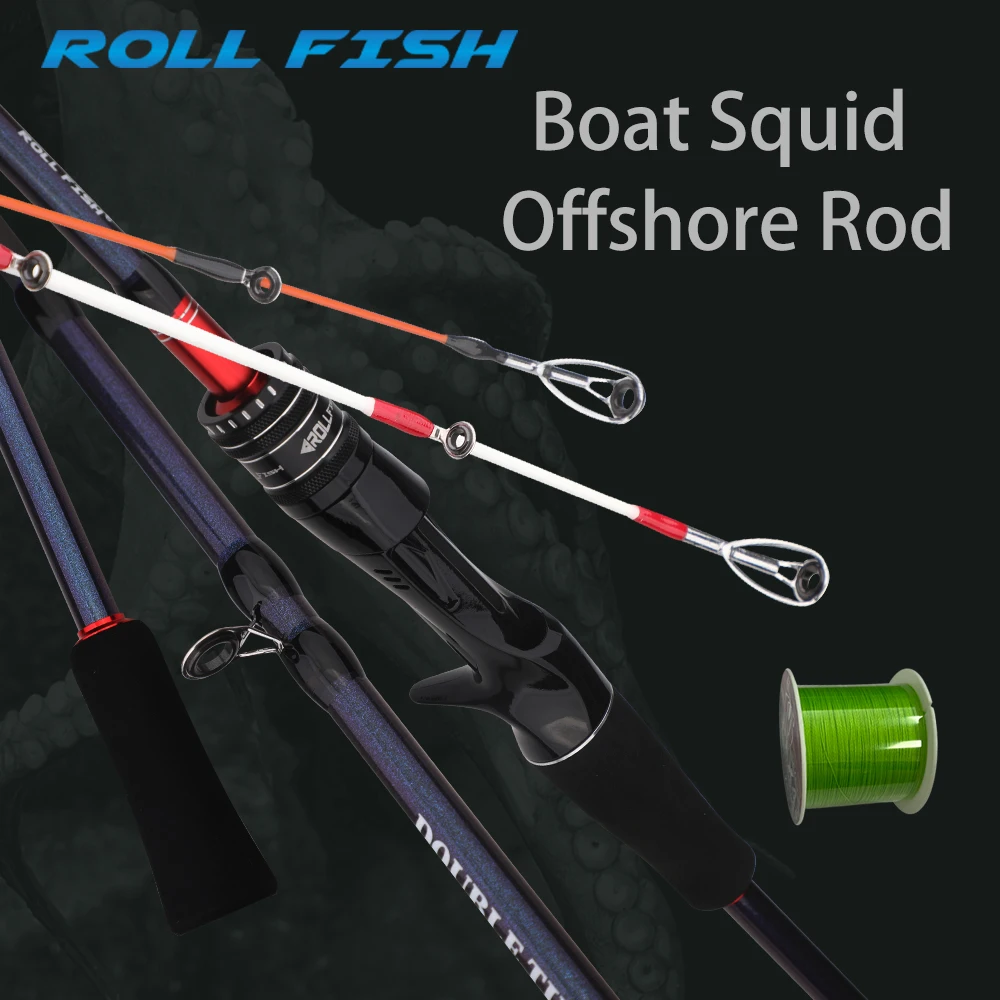 ROLLFISH 2 نصائح خفيفة ألياف الكربون الأخطبوط الحبار القفز الصيد رود لقارب المياه المالحة الصيد إرسال 100 متر خيط صنارة الصيد