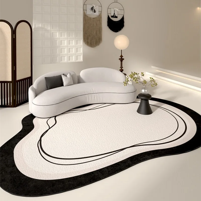 

French Retro Large-area Living Room Carpet Light Luxury Black White Lines Bedroom Soft Rug Cloakroom Plush Mats Ковер Tapis 러그