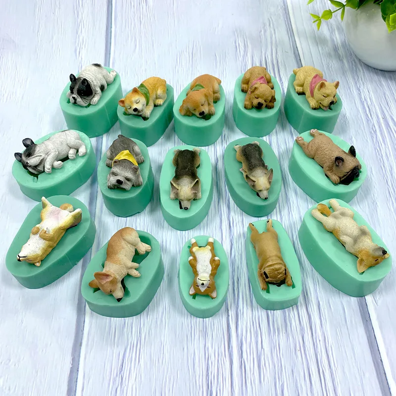 13 Dogs Shape Silicone Fondant Cake Decorating Mold Corgi Bulldog Chocolate Polymer Clay Mould Animal Cake Tool Bakeware M485