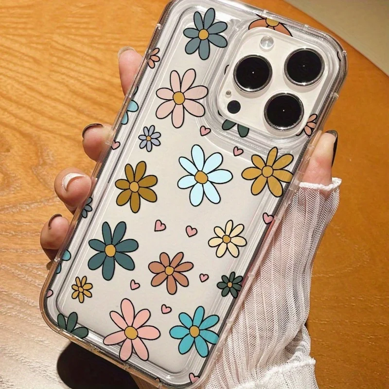 Etui na telefon z motywem retro, kwiatów, serca i dziewczyny, małe i świeże, wykonane z TPU, odporne na upadki, pasujące do Apple iPhone 16 15 14 13 12 Pro Max