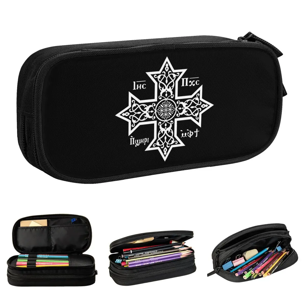 Coptic Orthodox Cross With Jesus Christ Pencil Cases Pencilcases Pen Box for Student Bag School Supplies Cosmetic Stationery