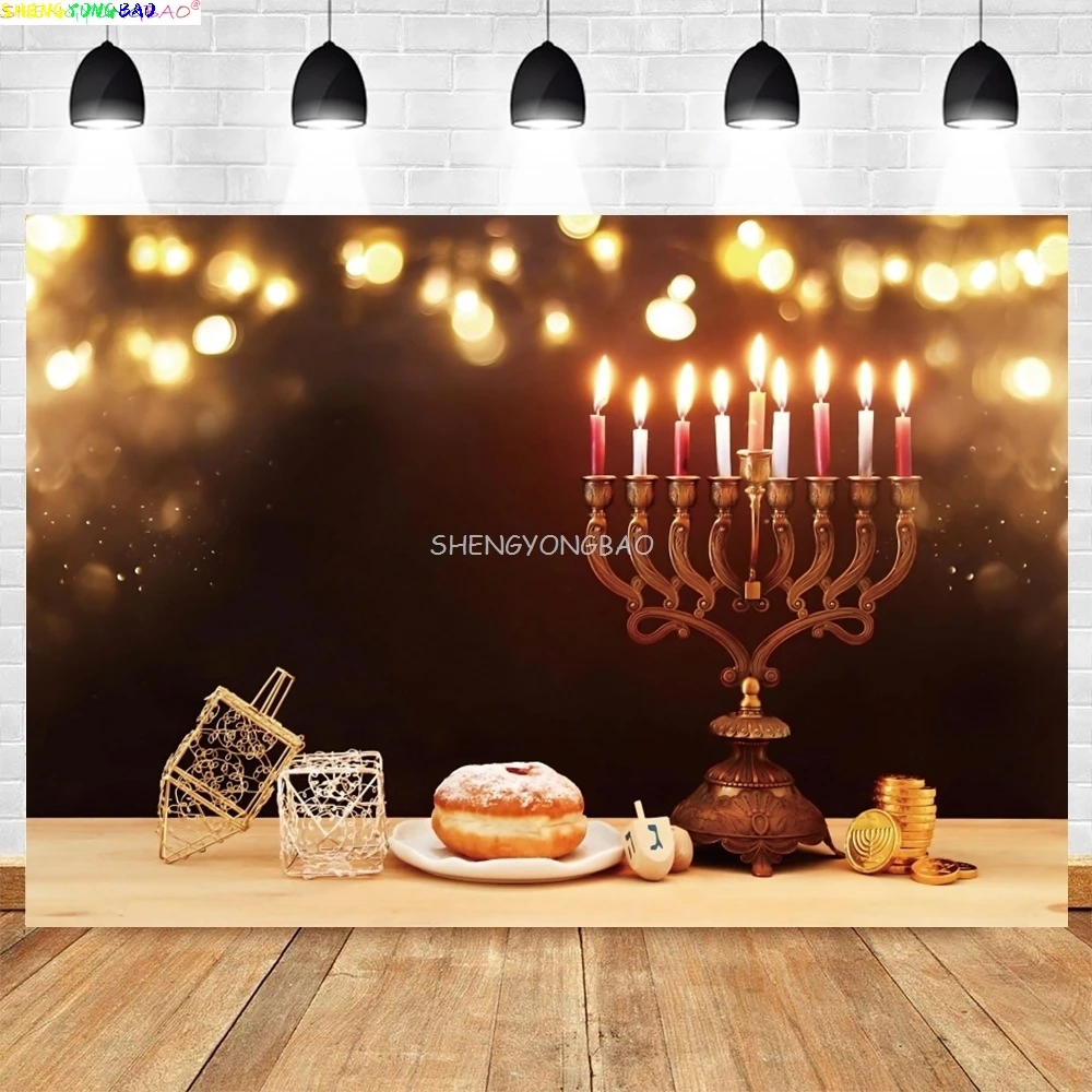 Judaism Happy Hanukkah Background Jewish Jesus Passover Candlestick Party Candles Kwanzaa Bread Decor Photography Backdrop IS-06