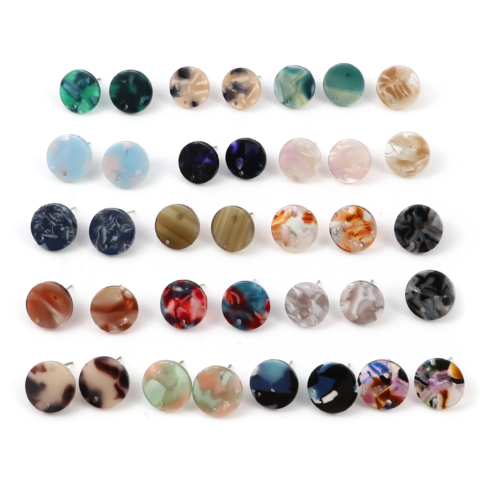 

15mm Multicolor Resin Ear Post Stud Earrings Findings Round W/ Loop DIY Stud Earrings For Women Girls Party Jewelry Gifts,10PCs