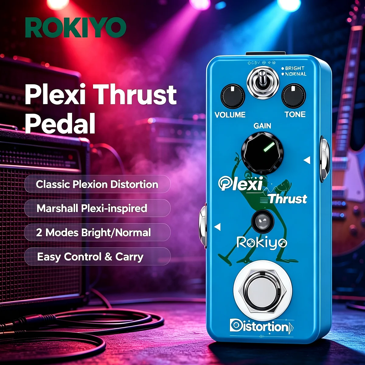 Rokiyo Plexi Thrust Distortion Guitar Effect Pedal Classic Plexi JCM800 Vintage Tone  Stompbox for Rock Metal Guitar Bass