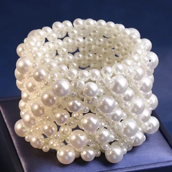 Fashion Simulated Pearl Jewelry Bracelet Jewelry Wide Handmade Elastic Bracelets For Women