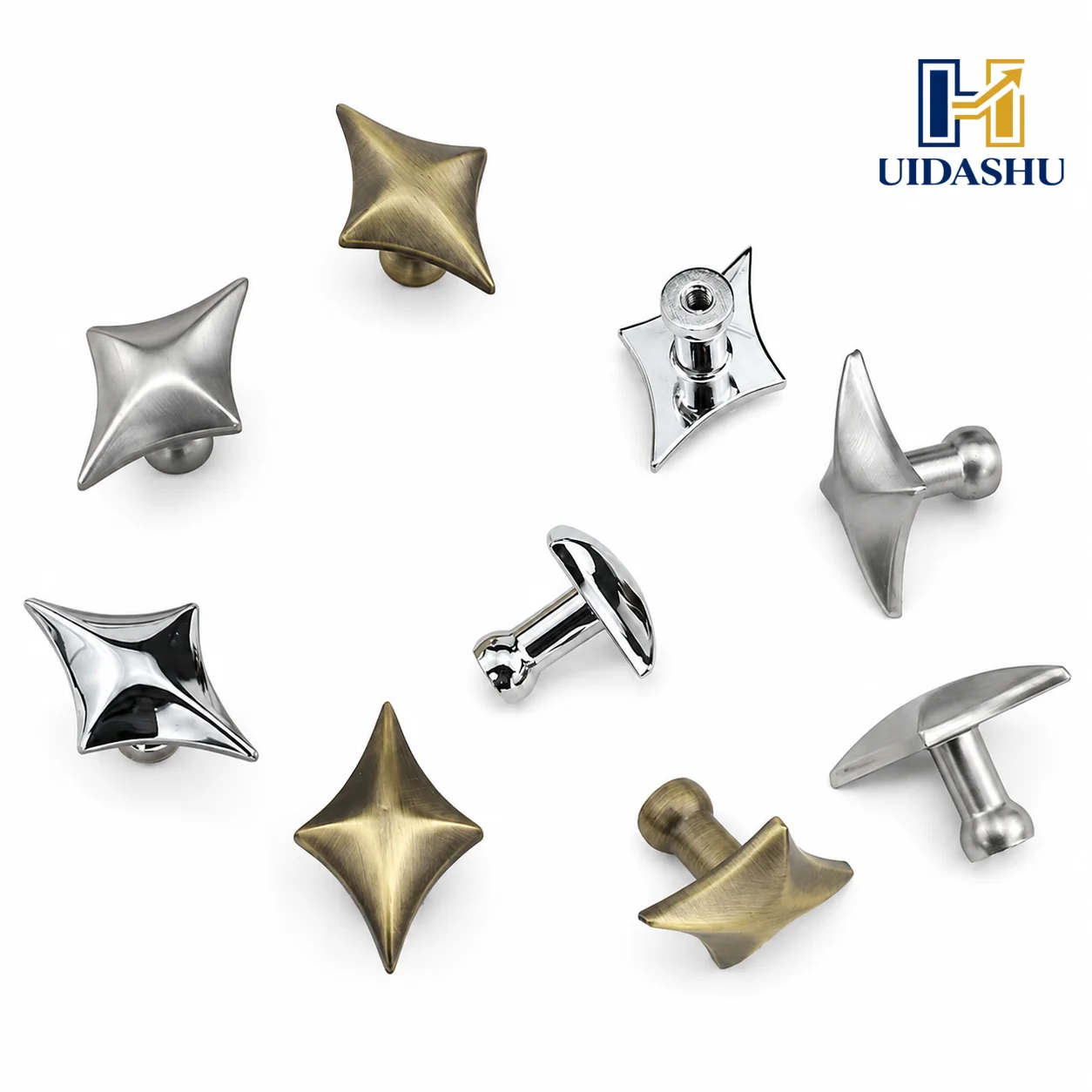 Retro Star Shaped Cabinet Handles 4Pcs Zinc Alloy Drawer Pulls Titanium Silver Furniture Hardware For Kitchen Wardrobe Dresser