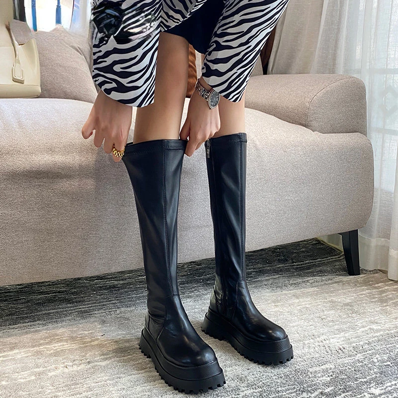 2023 Winter Chunky Platform Heels Long Boots Round Toe Zipper Thick Sole Ladies Fashion Winter Women\'s Knee High Platform Boots