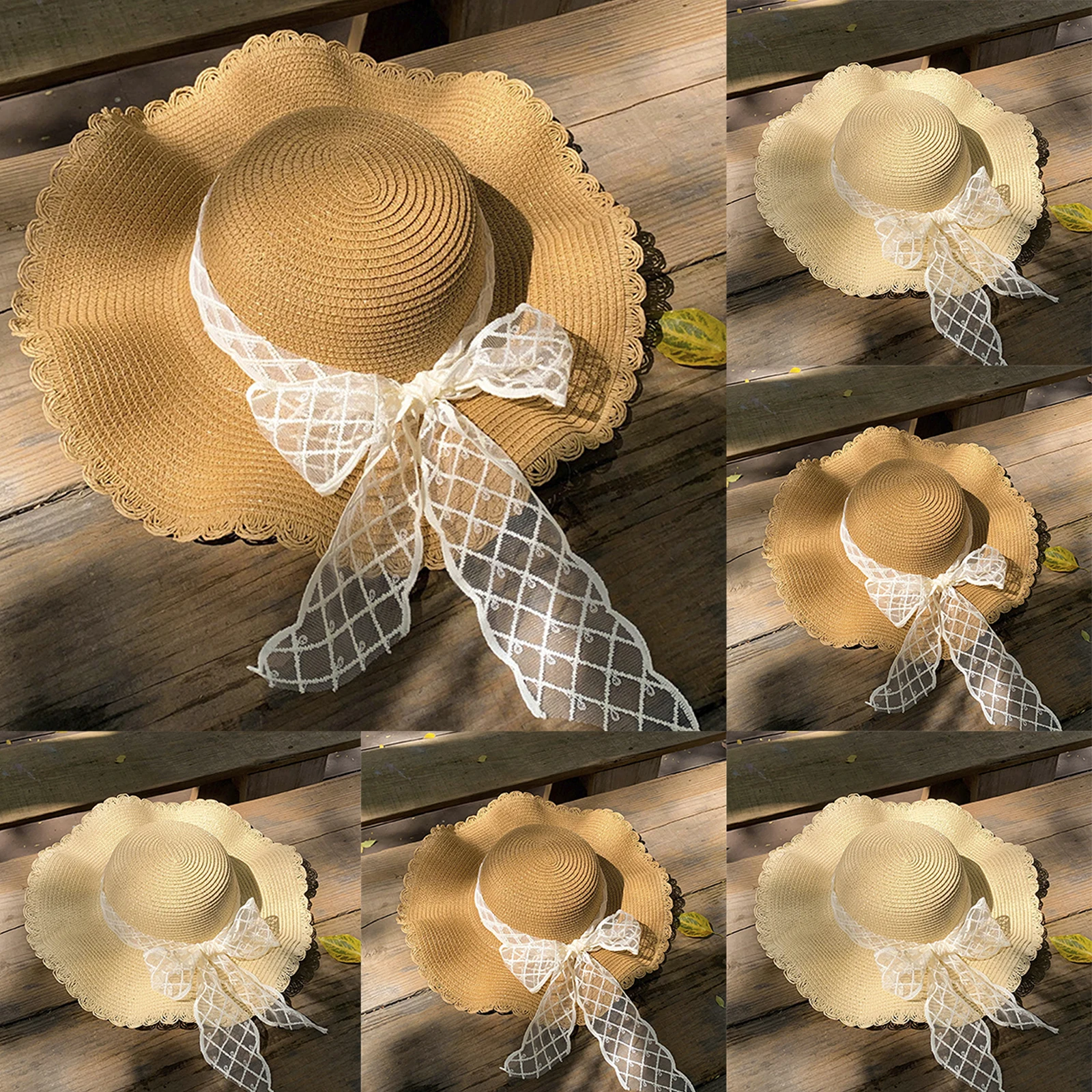 Women's Lace Bow Beach Hat Summer Must Haves UV Shield Wide Brim Sun Hat Outdoor Daily Travel Essentials Elegant Ladies Headwear