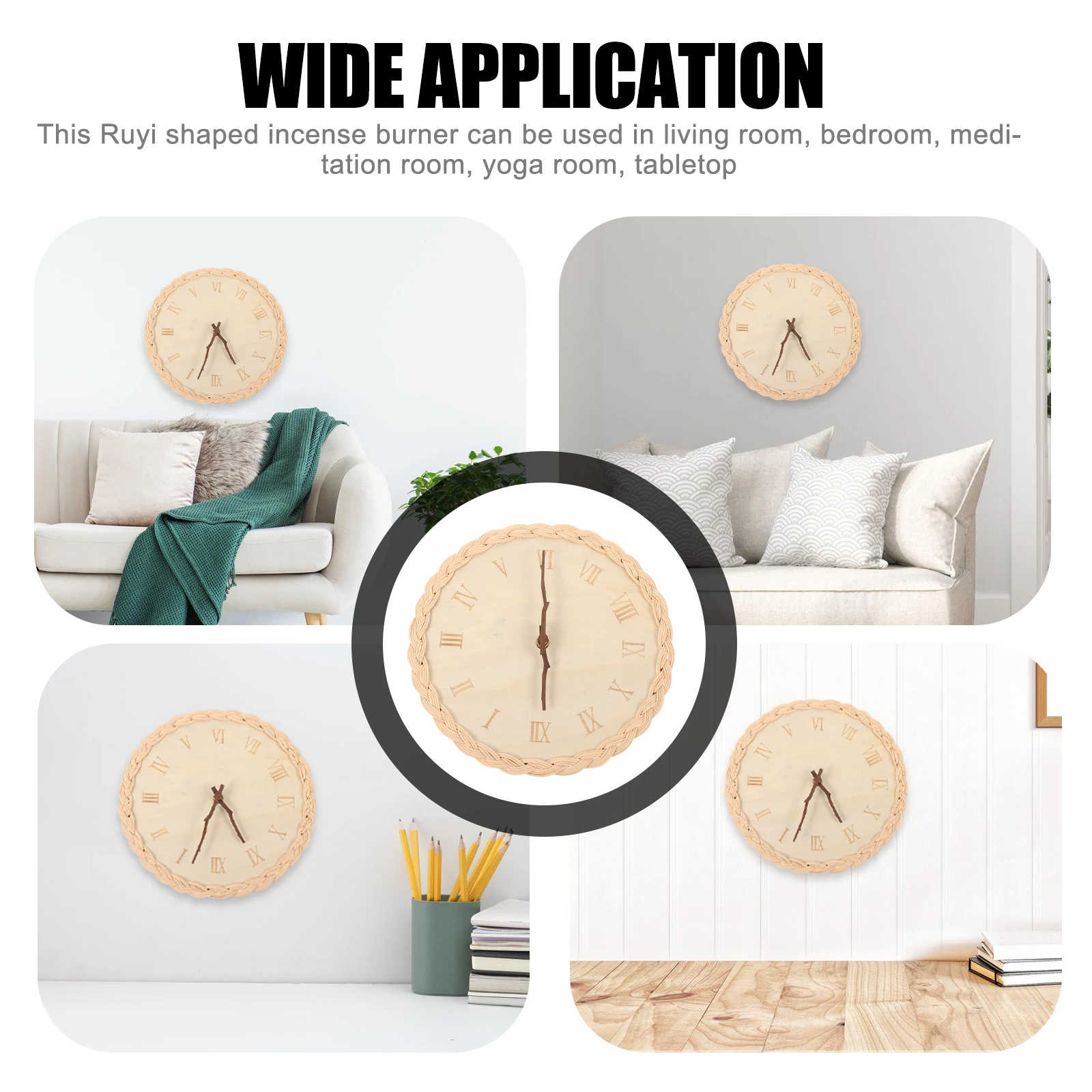 

1pcs Round Woven Wall Clock Operated Silent Movement Rustic Decor Living Room Bedroom Kitchen Office Non Ticking Hanging