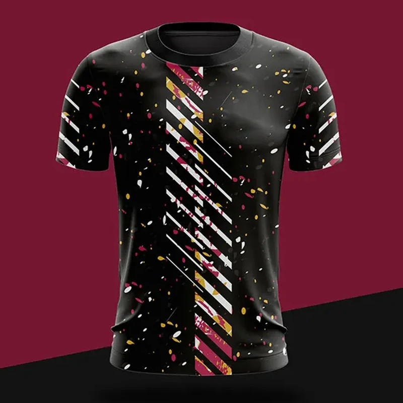 New Fashion Stripe Print Men Women Quick Drying Badminton Tennis Series Sportswear T-Shirt Gym Tops Short Sleeve O-Neck Tshirts