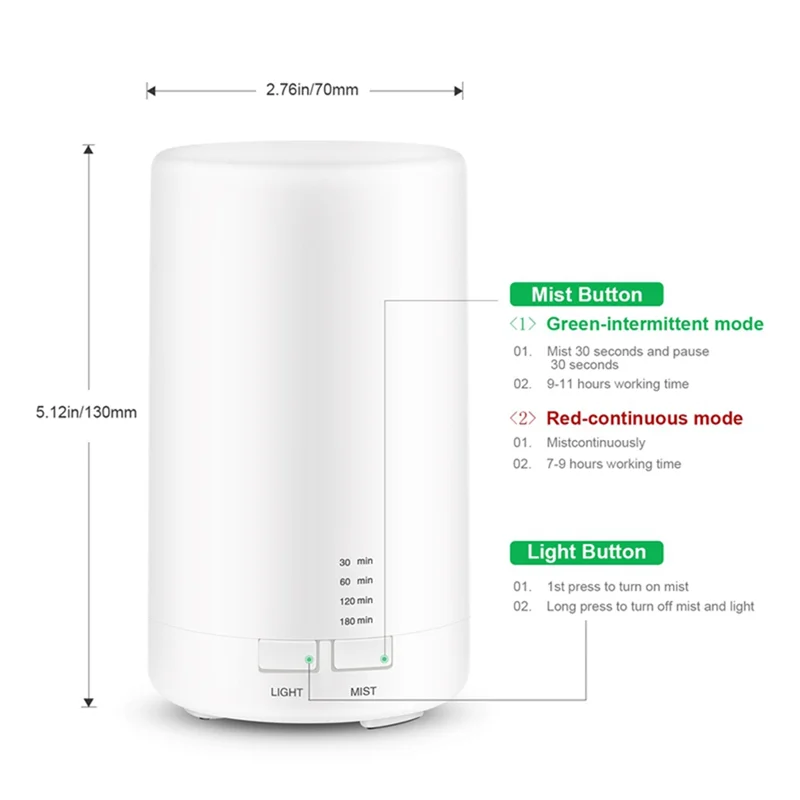 Humidificateur d'air à ultrasons avec veilleuse, diffuseur d'huiles essentielles d'aromathérapie, chargement USB, maison, voiture, bureau, 7 documents