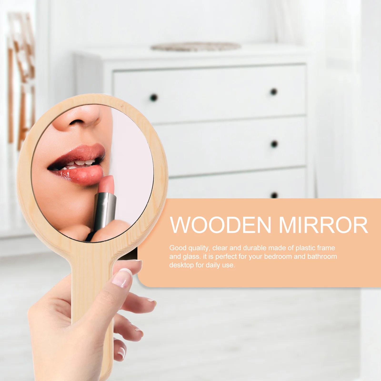 مرآة مكياج محمولة، مرآة خشبية محمولة للسفر، طاولة تزيين على سطح الحمام، تصميم كلاسيكي أنيق