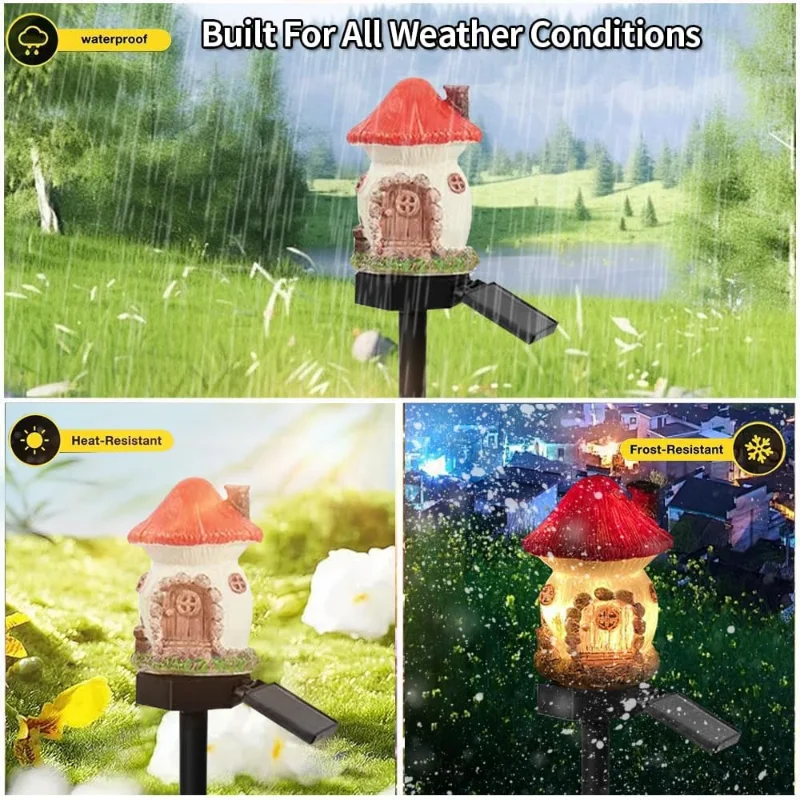Creative Solar Resin Mushroom House Light Waterproof Small House LED Floor Plug Light For Outdoor Garden Lawn Decoration