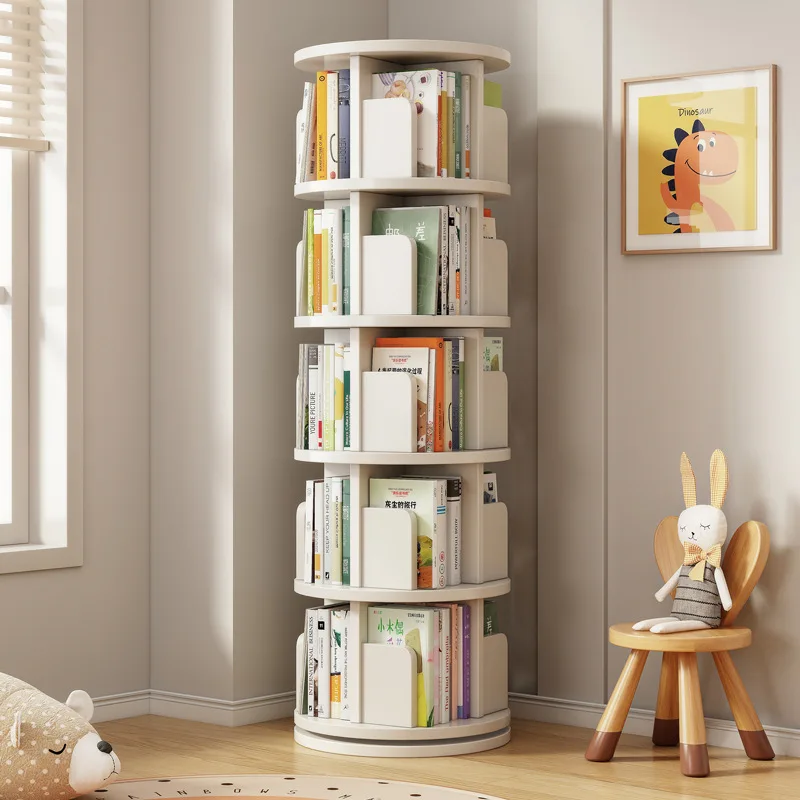 360° Revolving Bookcase Portable Bookshelf Simple Storage Rack for Living Room