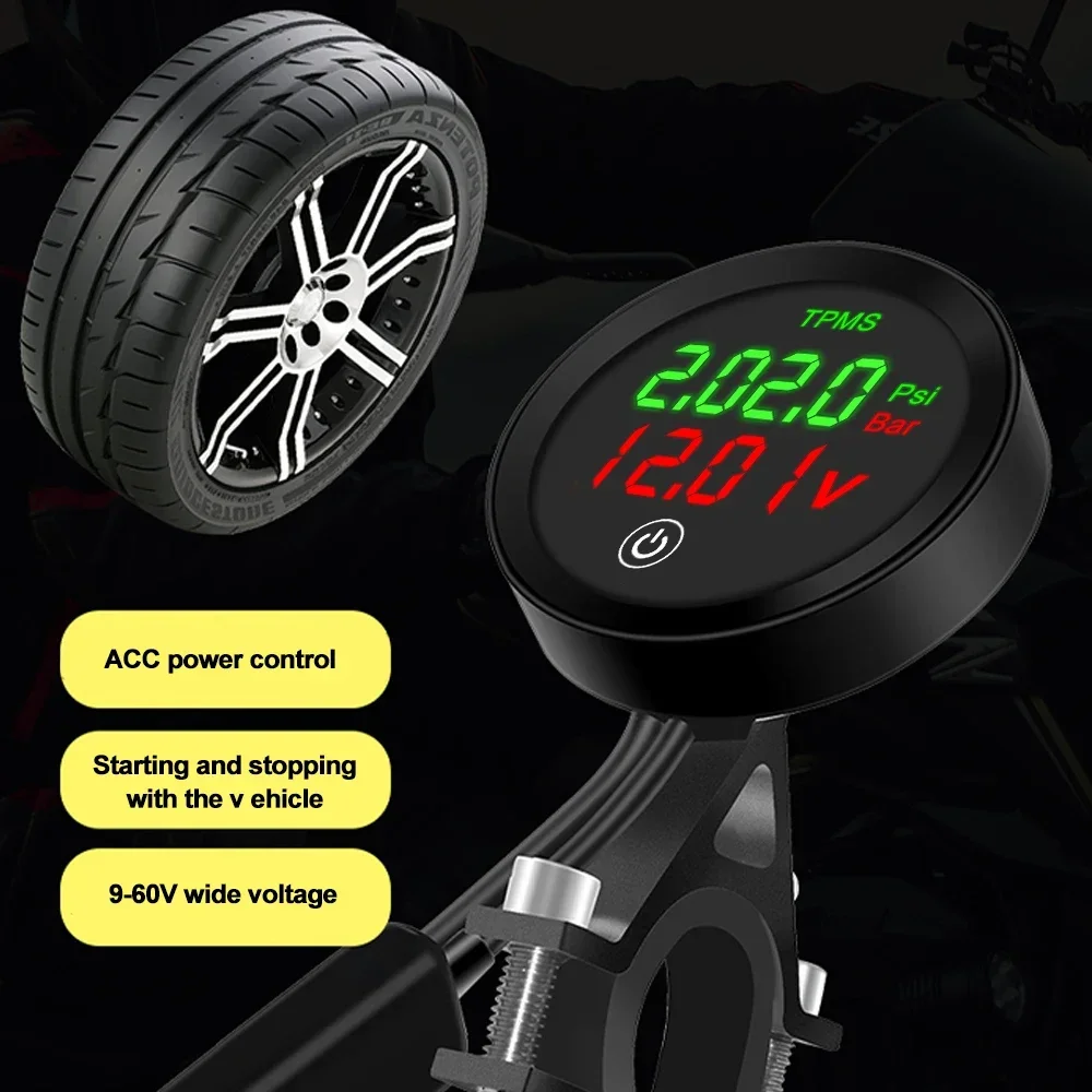 Waterproof TPMS Tire Air Pressure Temperature Monitoring System 3.0 Fast Charging USB Output Touch Screen Motorcycle Tire Sensor