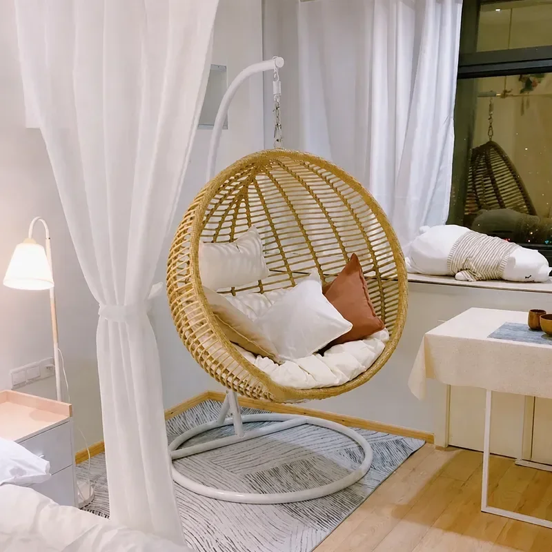 Outdoor Swing Hanging Basket Chair Indoor Household Balcony Garden Single Rocking Chair Bedroom Rattan Round Hanging Chair