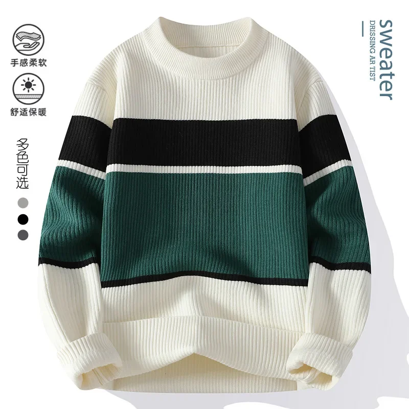 

2024 winter korean style Sweaters men warm sweater mens fashion sweaters striped patterns Men's wool pullovers male size M-4XL