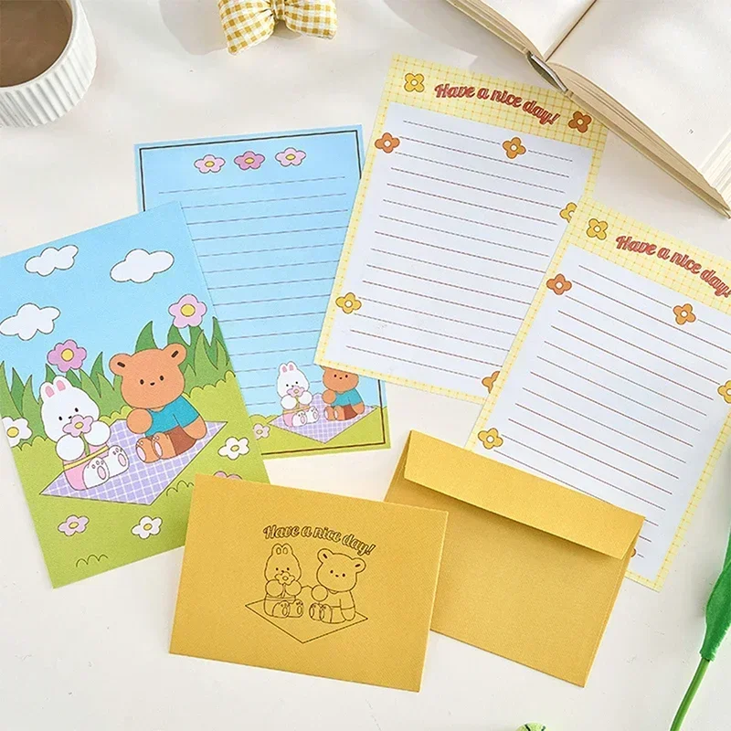 6pcs Cute Bear Rabbit Envelopes for Letters Kawaii Korean Stationery Letter Pads Greeting Card Cover Christmas Letter Paper