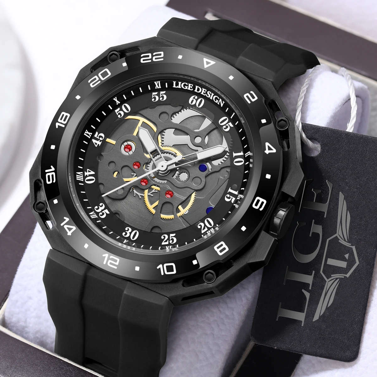 

LIGE Top Brand Men's Luxury Watches Square Quartz Wristwatch Waterproof Luminous Watch for Men Date Clock Relogios Masculino+Box