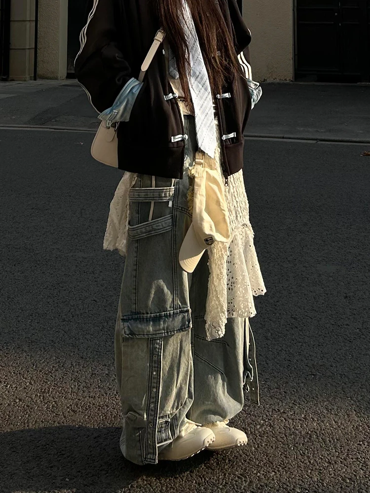 

Ретро-джинсы в американском стиле, женские, свободные, в пол, с эффектом потертости, в стиле Lazy Style, летние, новые, для модниц, повседневные, с высокой талией