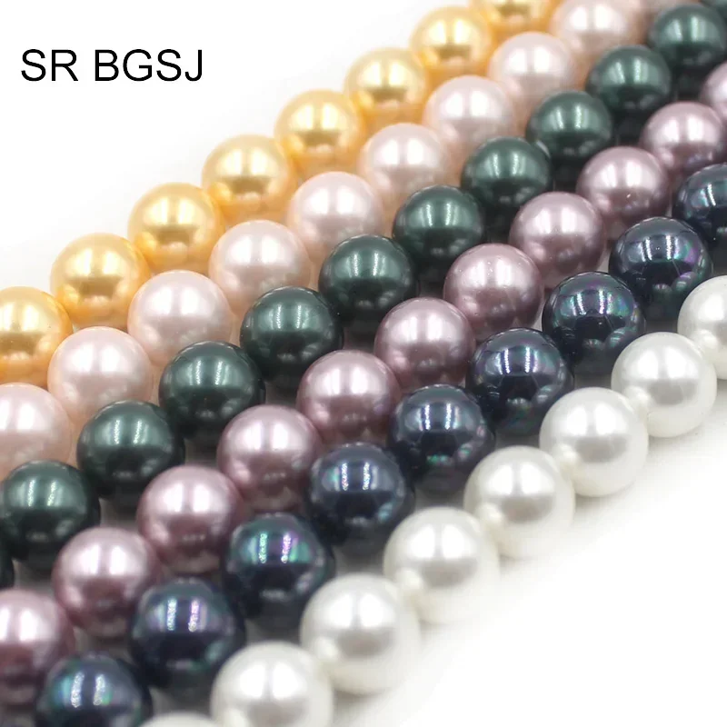 6mm 8mm 10mm 12mm Jewelry Making Natural Round MOP Shell Immitation Pearl Gems Loose Beads Strand 15