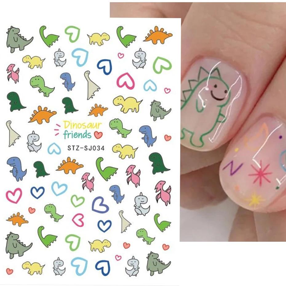 Colorful Cute Dinosaur Back Adhesive Nail Sticker Non-Toxic Odorless Girl Sticker Toy Three-Dimensional Decal image 3