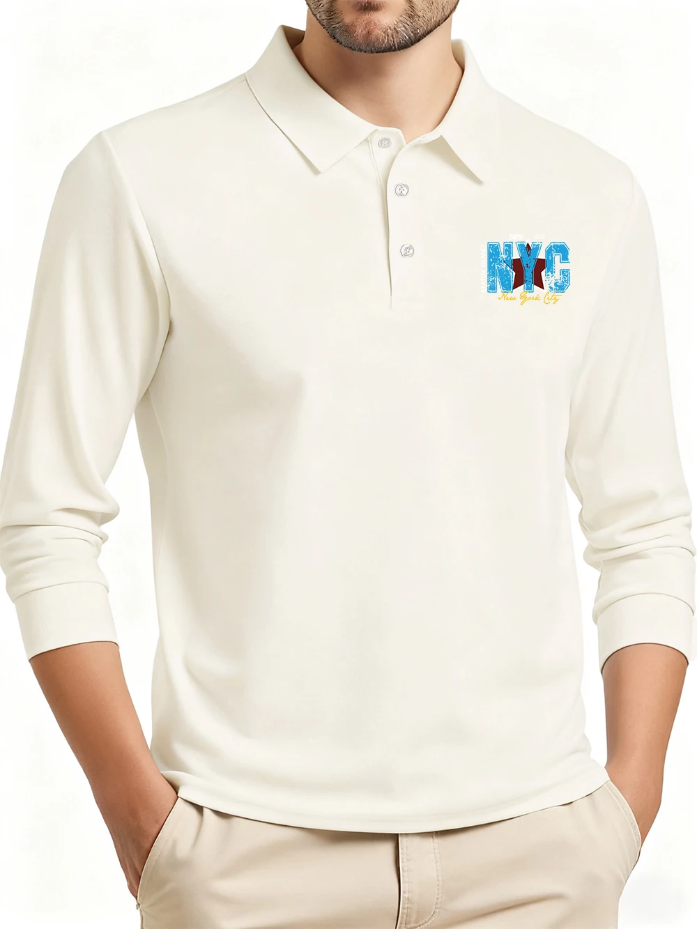 New York City Staten Island Printing Polo Shirts Men Autumn Breathable T-Shirts Commuting Long Sleeves Tops Casual Male Clothes