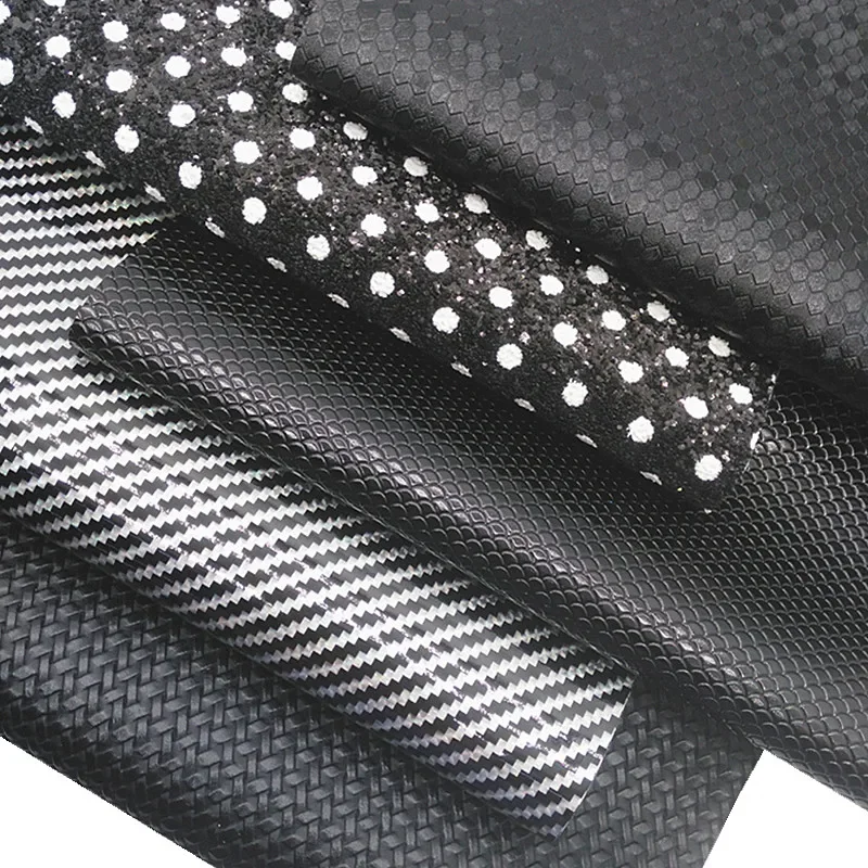 Black Glitter Leather with White Dots Honeycomb Snake Weave Embossed Synthetic Leather Fabric Sheets For DIY 21x29CM Y414