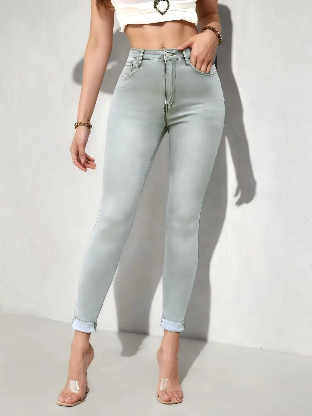 High Waist Elastic Skinny Jeans For Women Slimming Stretch Tight Fit Ladies Denim Pants Casual Daily Wear